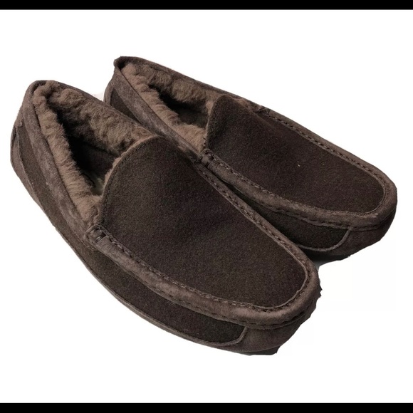 UGG Ascot Suede Wool Moccasin Slippers 8 Espresso - Picture 1 of 6